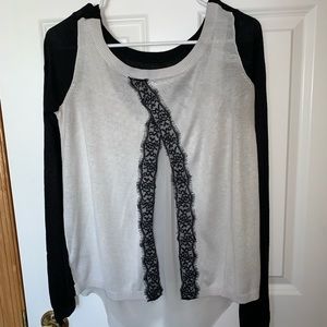 Split-Back Lace Black and White Sweater